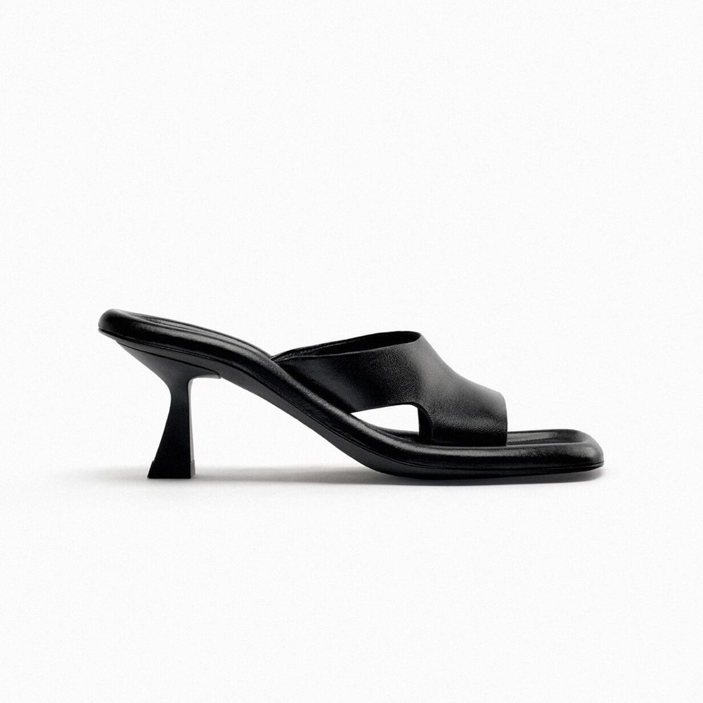 Zara | Black Leather Heeled Mules - Picture 3 of 12